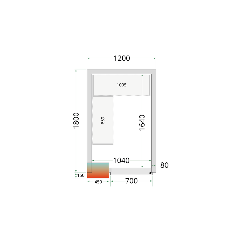 Panneaux de chambre froide 80 mm - sans plancher CR 120x180x212 NF
