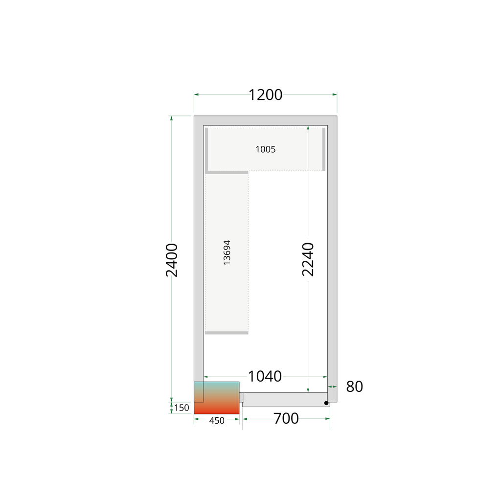 Panneaux de chambre froide 80 mm - sans plancher CR 120x240x212 NF