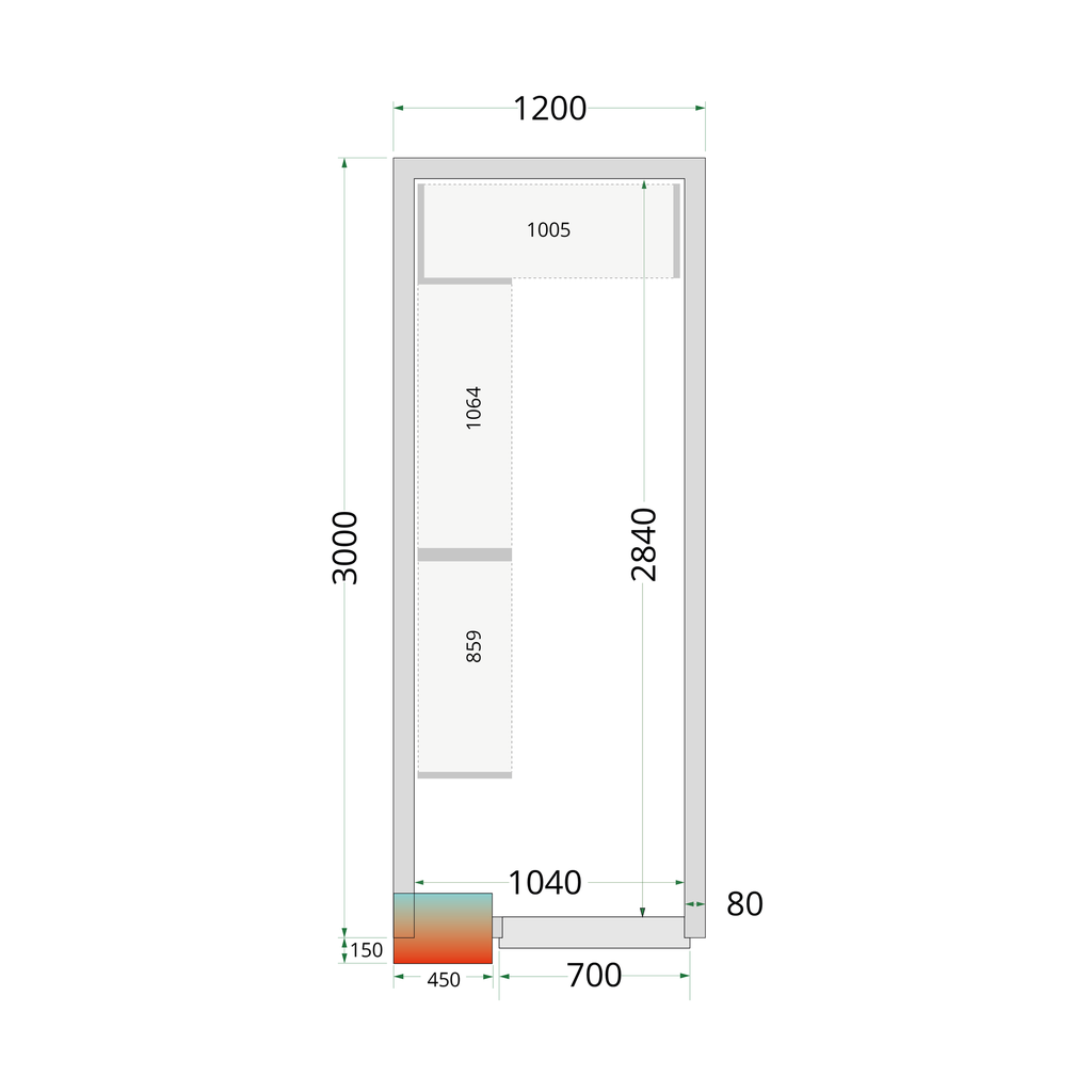 Panneaux de chambre froide 80 mm - sans plancher CR 120x300x212 NF