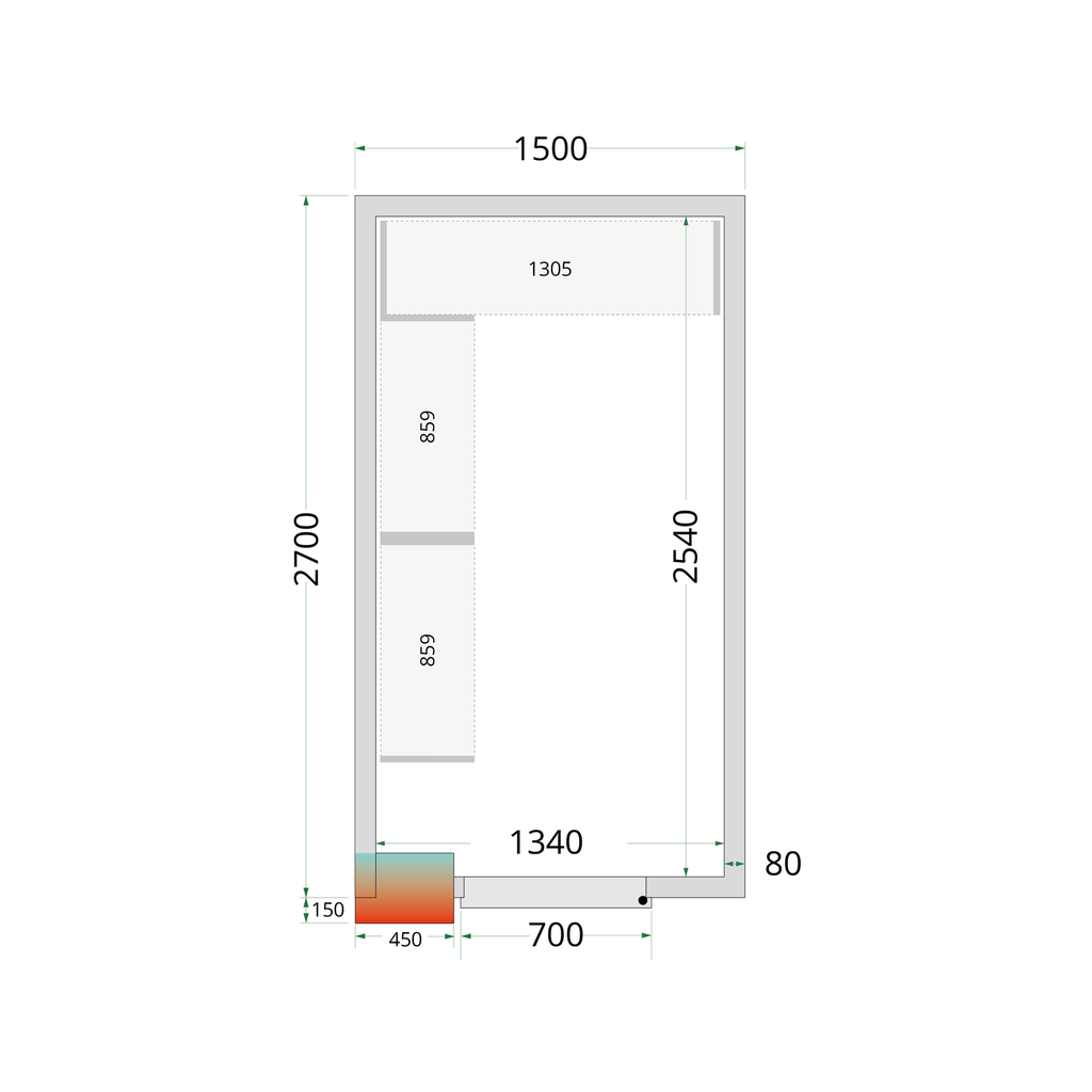 Panneaux de chambre froide 80 mm - sans plancher CR 150x270x212 NF