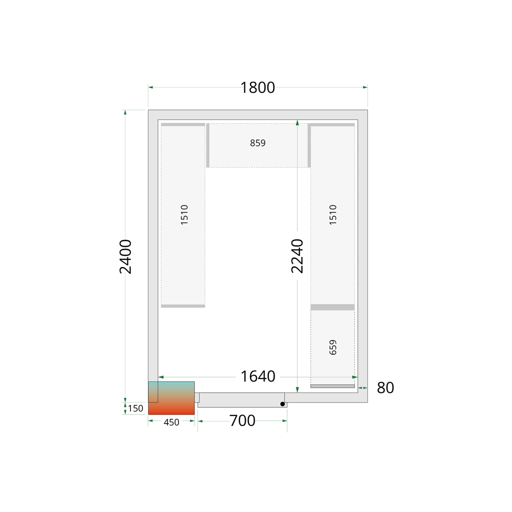 Panneaux de chambre froide 80 mm - sans plancher CR 180x240x212 NF