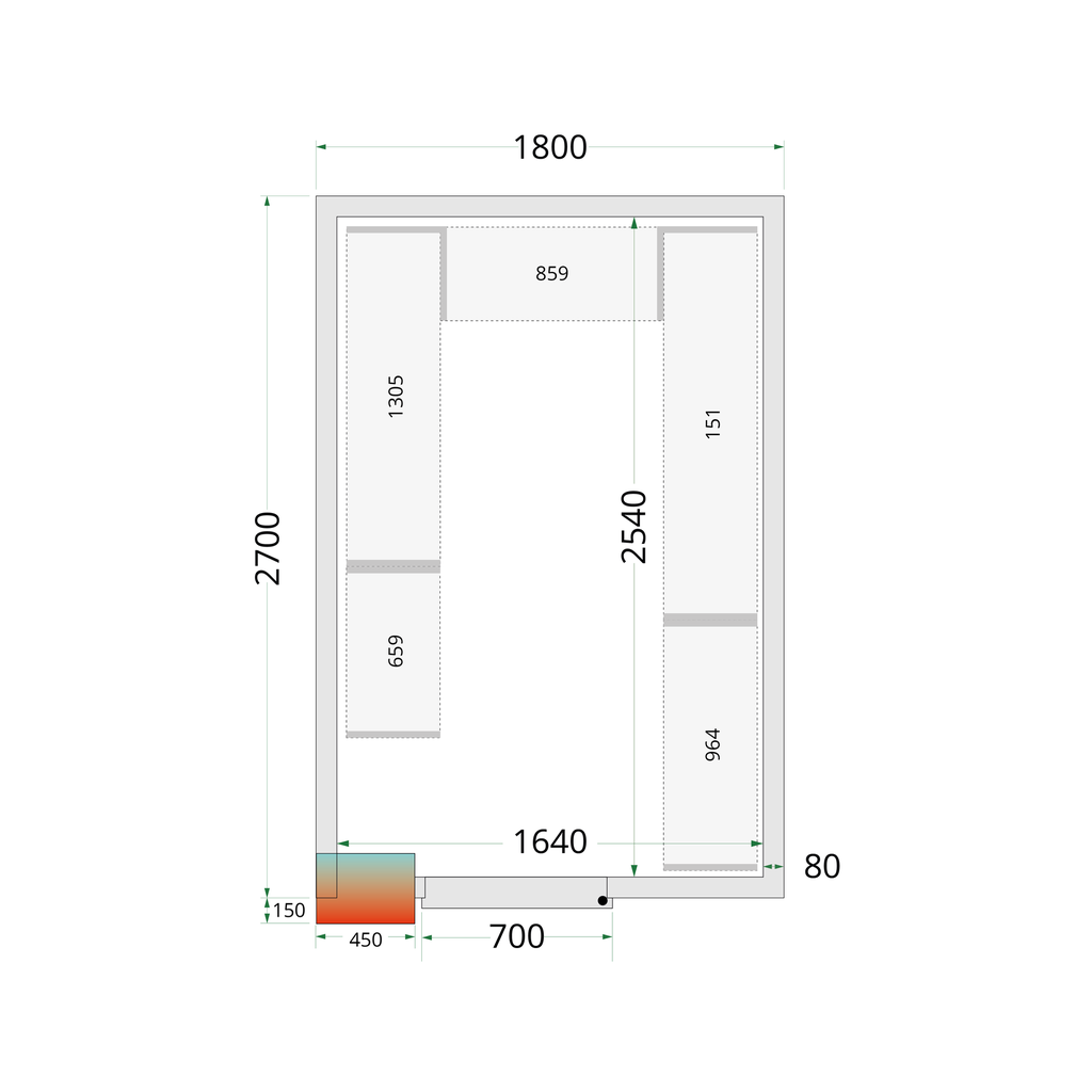 Panneaux de chambre froide 80 mm - sans plancher CR 180x270x212 NF