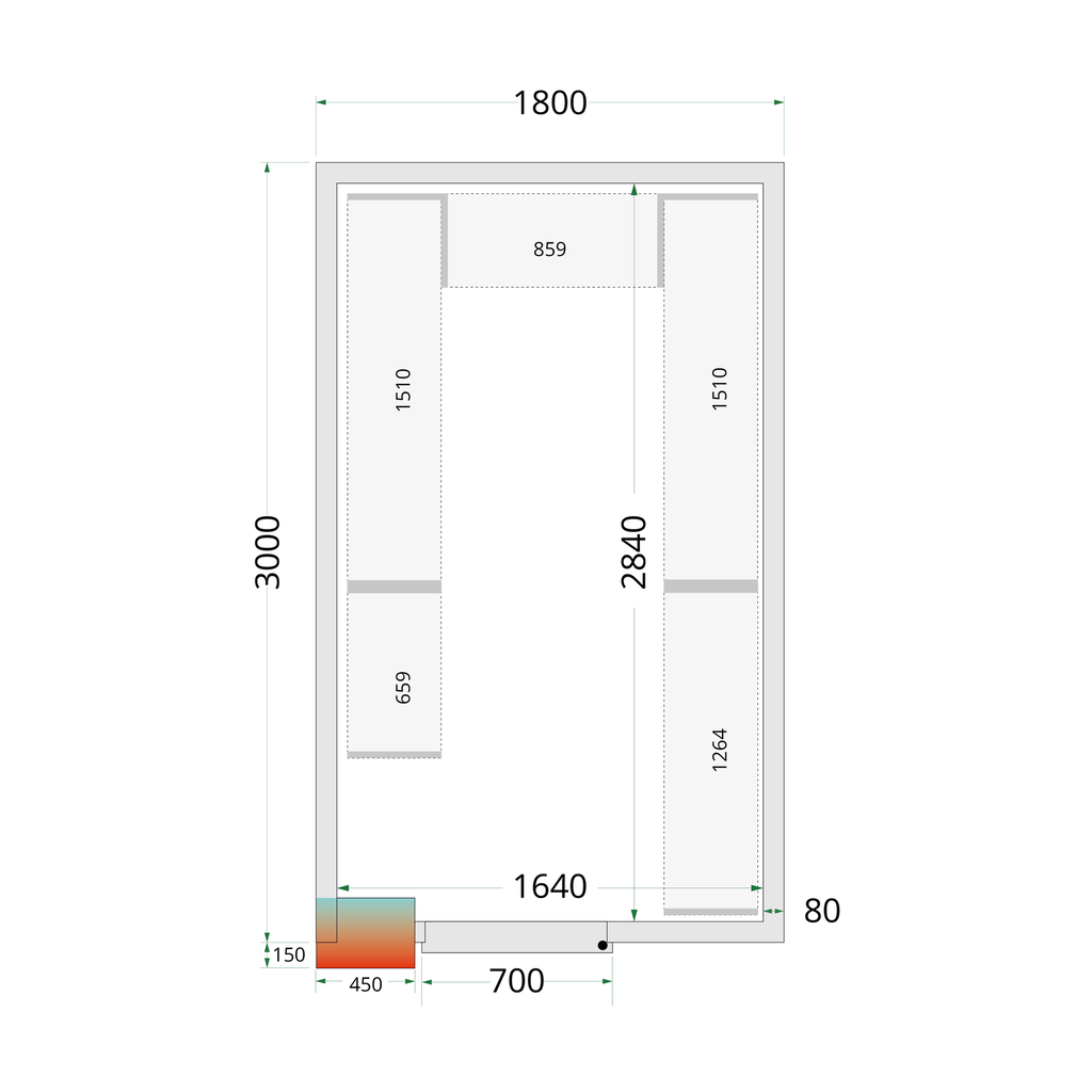 Panneaux de chambre froide 80 mm - sans plancher CR 180x300x212 NF