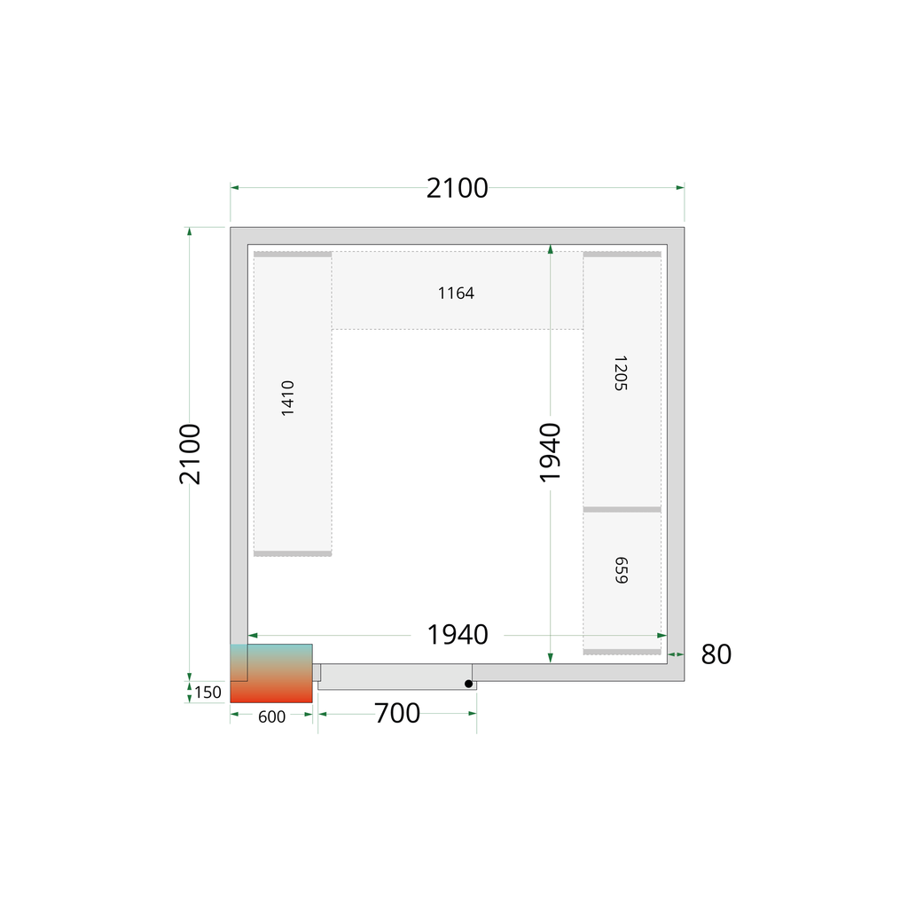 Panneaux de chambre froide 80 mm - sans plancher CR 210x210x212 NF