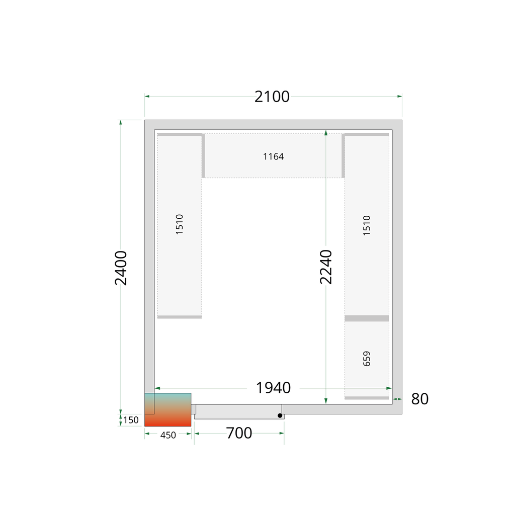 Panneaux de chambre froide 80 mm - sans plancher CR 210x240x212 NF
