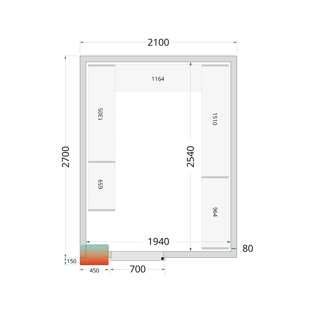 Panneaux de chambre froide 80 mm - sans plancher CR 210x270x212 NF
