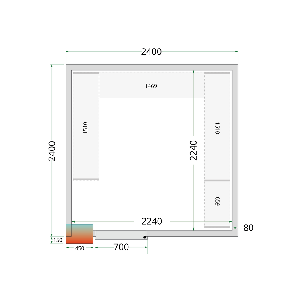 Panneaux de chambre froide 80 mm CR 240x240x220