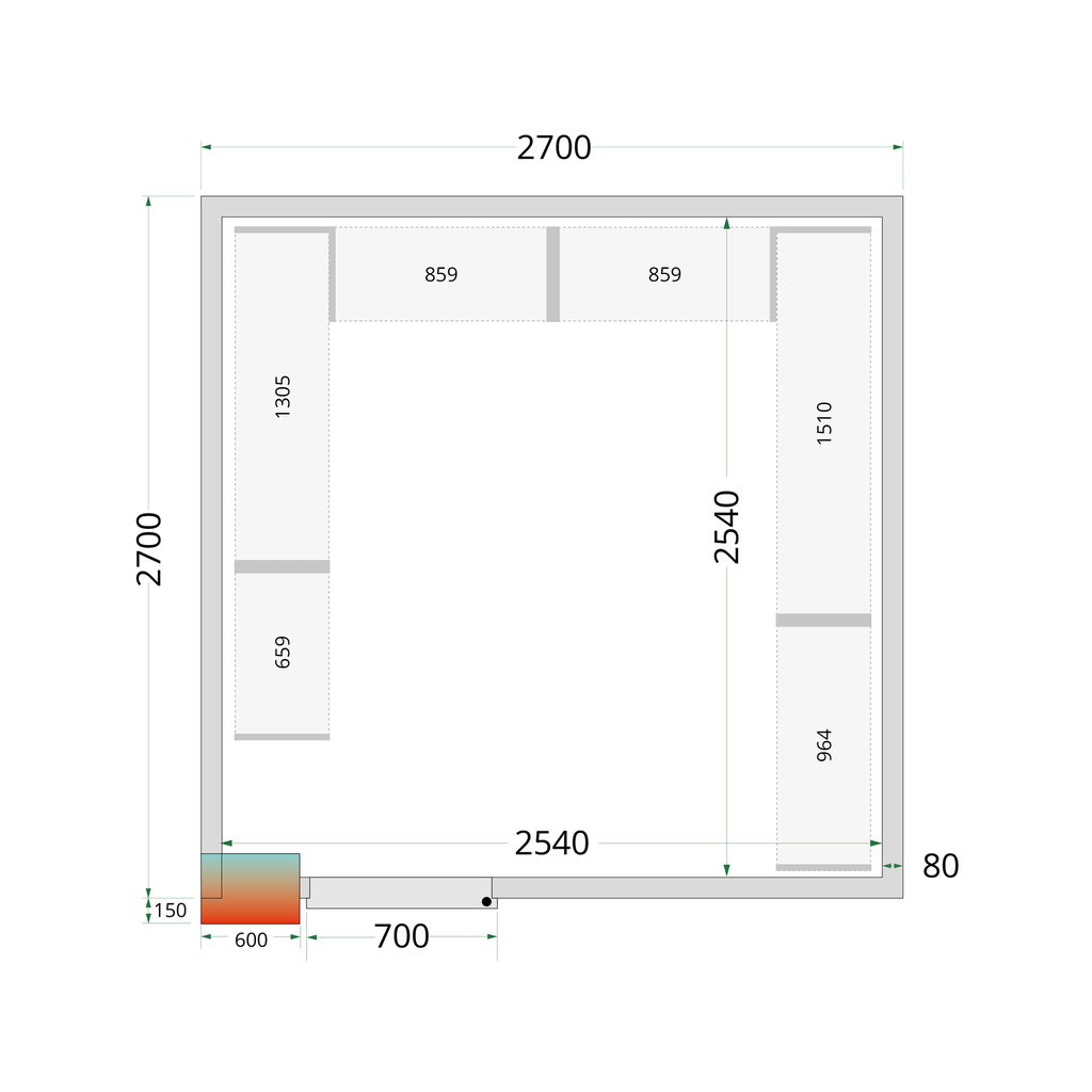 Panneaux de chambre froide 80 mm - sans plancher CR 270x270x212 NF