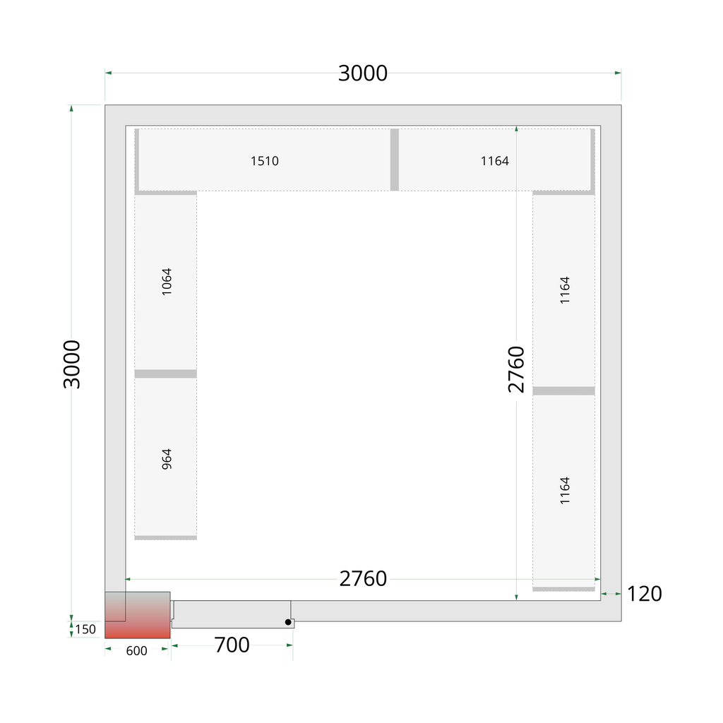 Panneaux de chambre congélation 120 mm CR 300x300x220