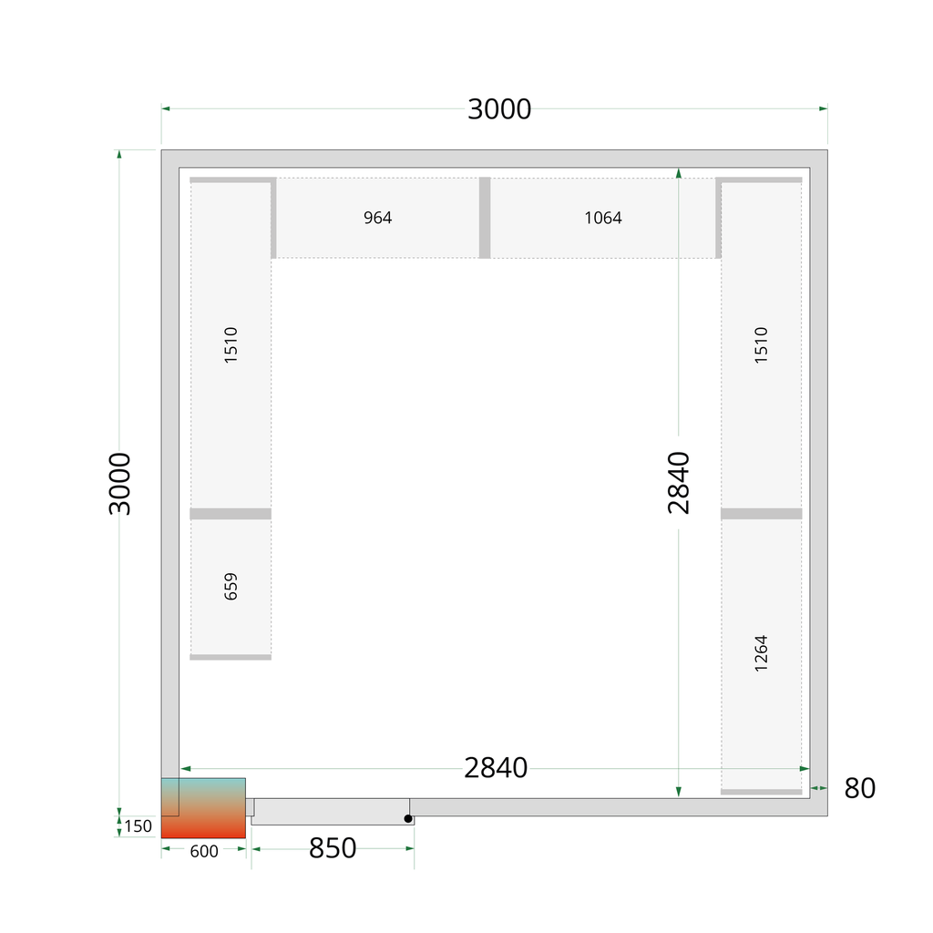 Panneaux de chambre froide 80 mm CR 300x300x220 WD