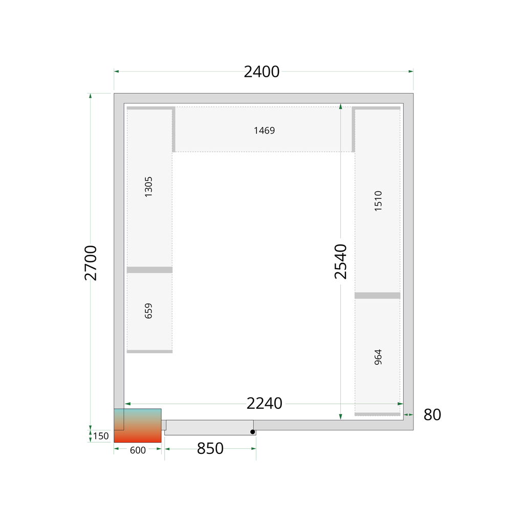 Panneaux de chambre froide 80 mm CR 240x270x220 WD