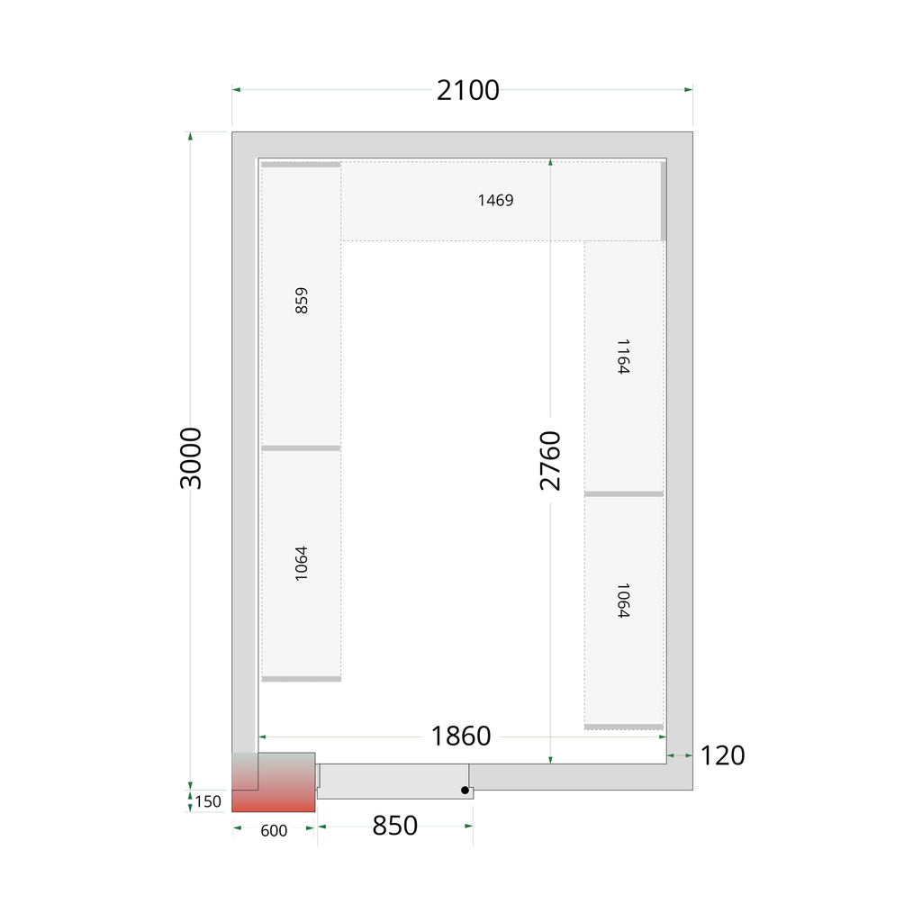Panneaux de chambre congélation 120 mm - porte de 850 mm CR 210x300x220 WD
