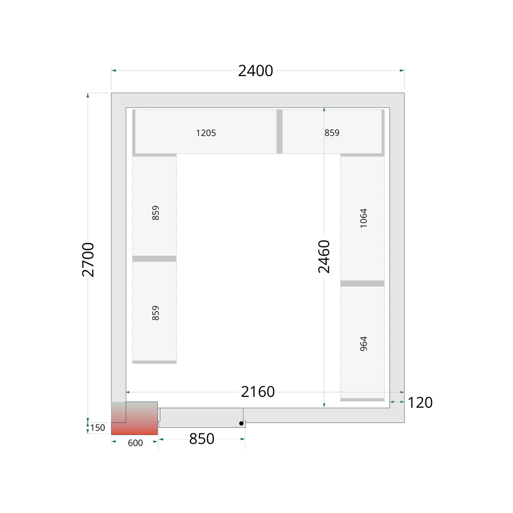 Panneaux de chambre congélation 120 mm - porte de 850 mm CR 240x270x220 WD